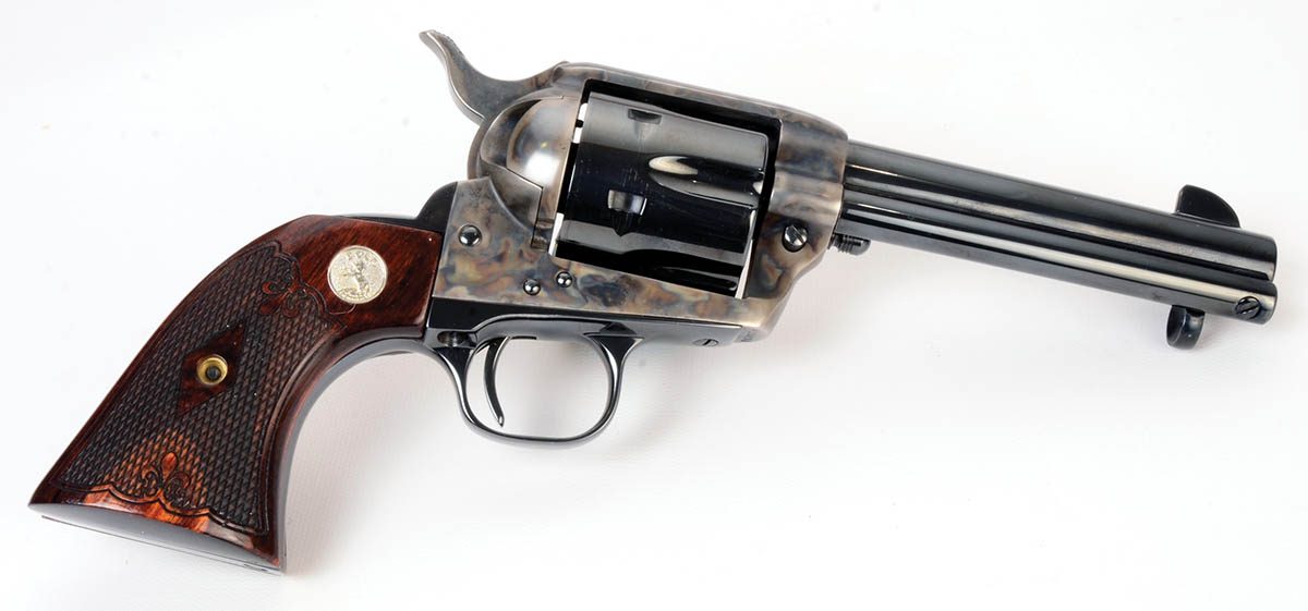 Mike’s 45 ACP Colt SAA revolver came from the Colt Custom Shop in 1995. Grips are replacements by Altamont.
